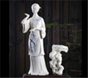 梅兰竹菊-竹语德化白瓷古典仕女美女太湖石手绘人物雕塑家居工艺品